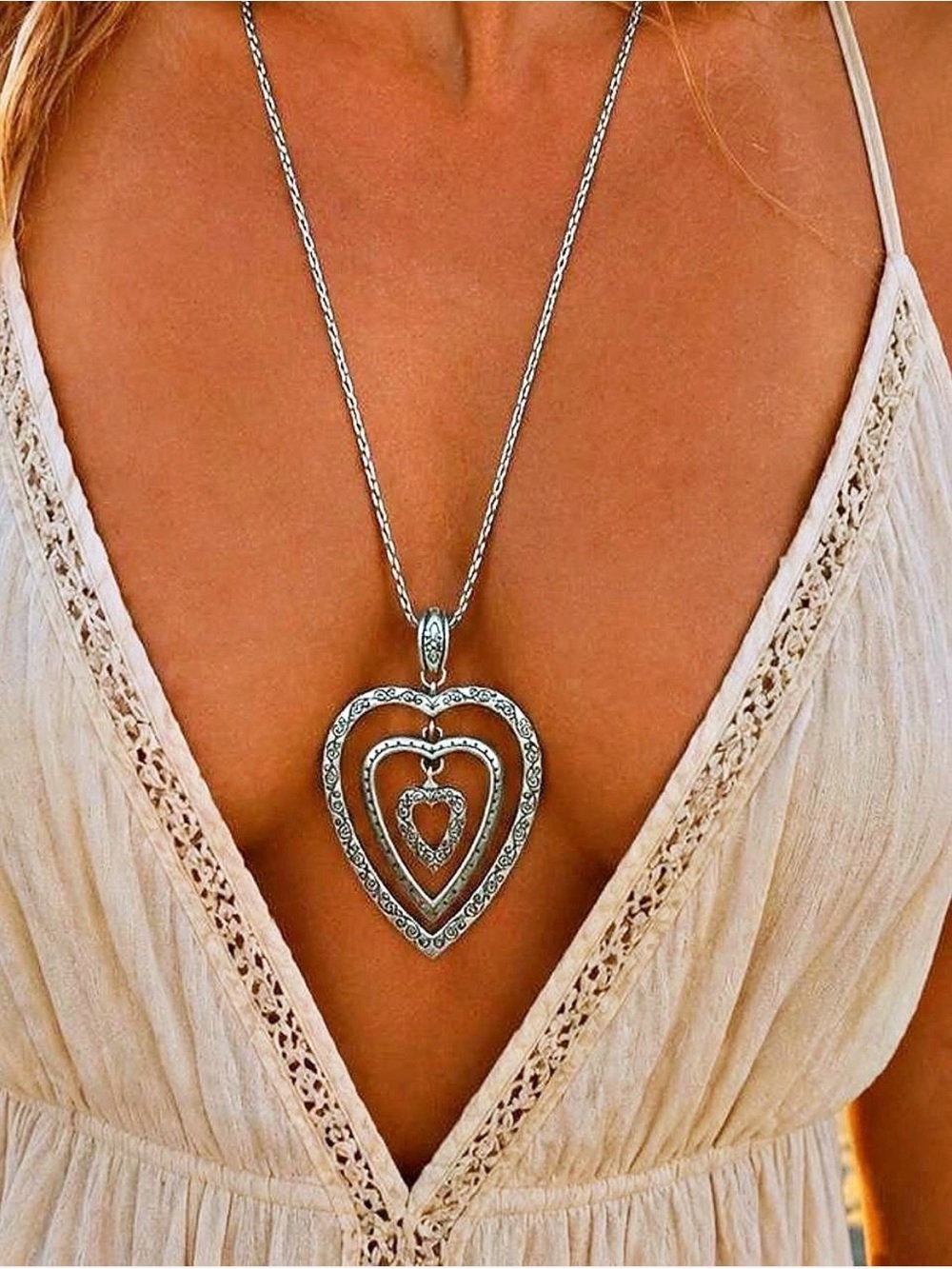 Brighton signed Nested Heart estate necklace. 16”